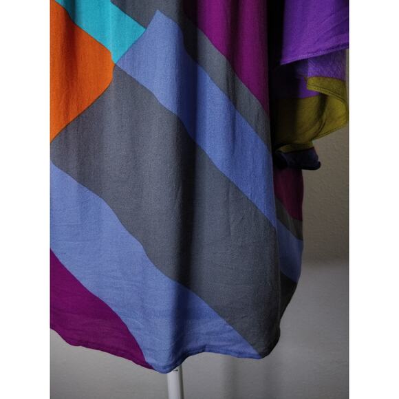 Anthropologie Hiche Mosaic Multicolor Blue Colorblock Flutter Sleeve Top S - Picture 9 of 10